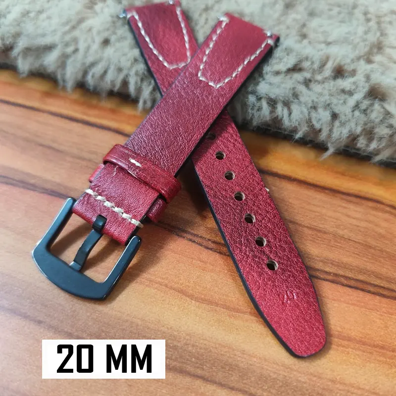 20mm Red Watch Strap Genuen Leather Premium Quality